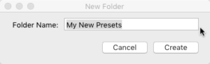 Lightroom Screenshot of creating a new preset folder