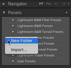 screenshot of creating a new folder in lightroom
