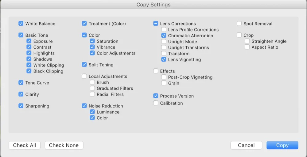 Lightroom Copy Settings